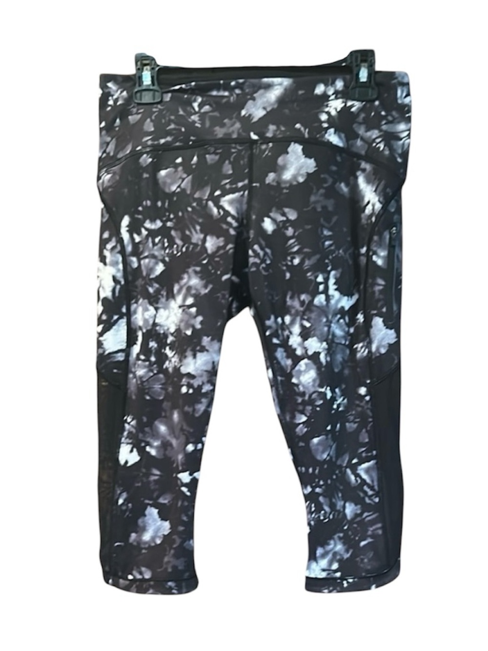 Lululemon Black White Abstract Floral Mesh Crop‎ Leggings Size 8